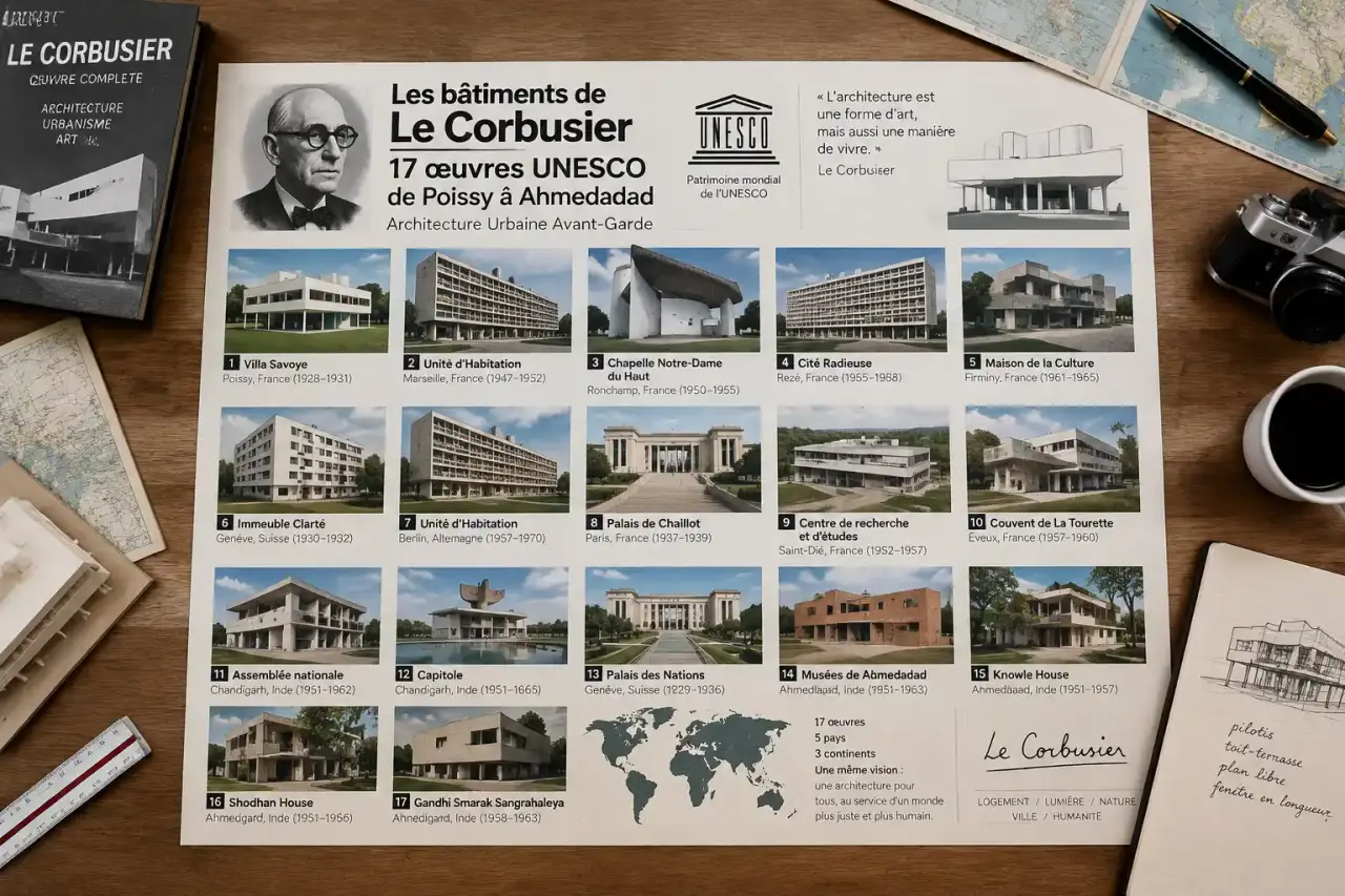 Les bâtiments de Le Corbusier : 17 œuvres UNESCO, de Poissy à Ahmedabad
