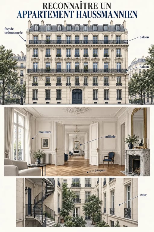 Infographie des caractéristiques d’un appartement haussmannien authentique