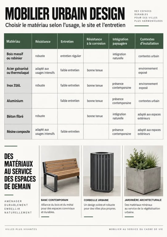 Mobilier urbain design : matériaux, entretien et contextes d’installation