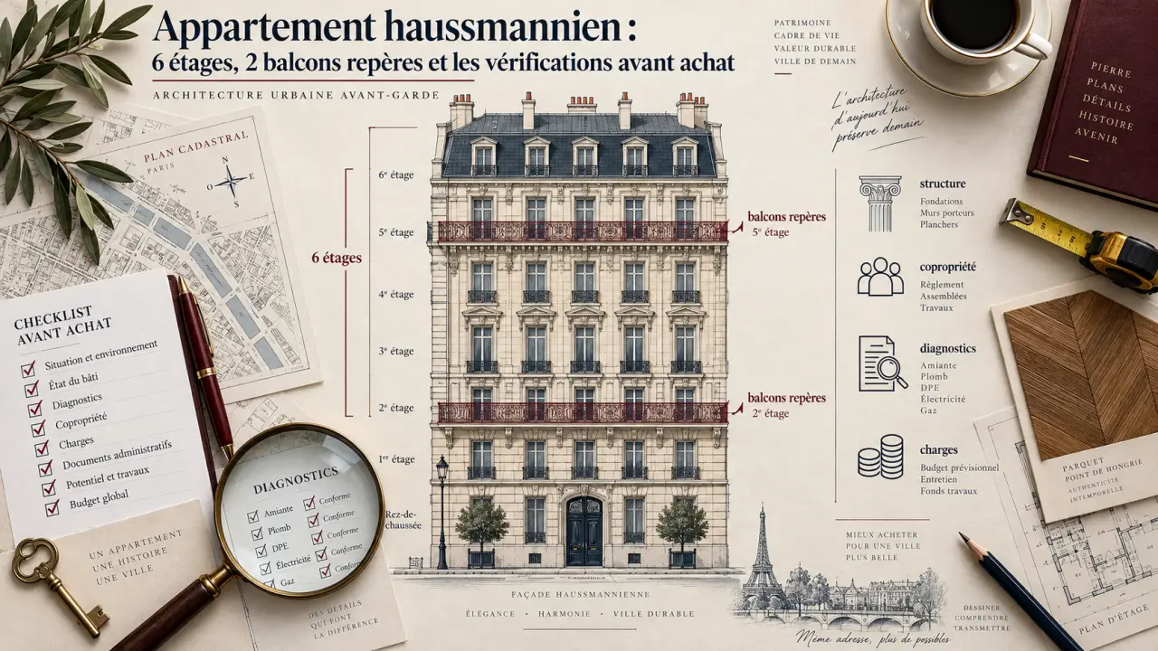 Appartement haussmannien : 6 étages, 2 balcons repères et les vérifications avant achat