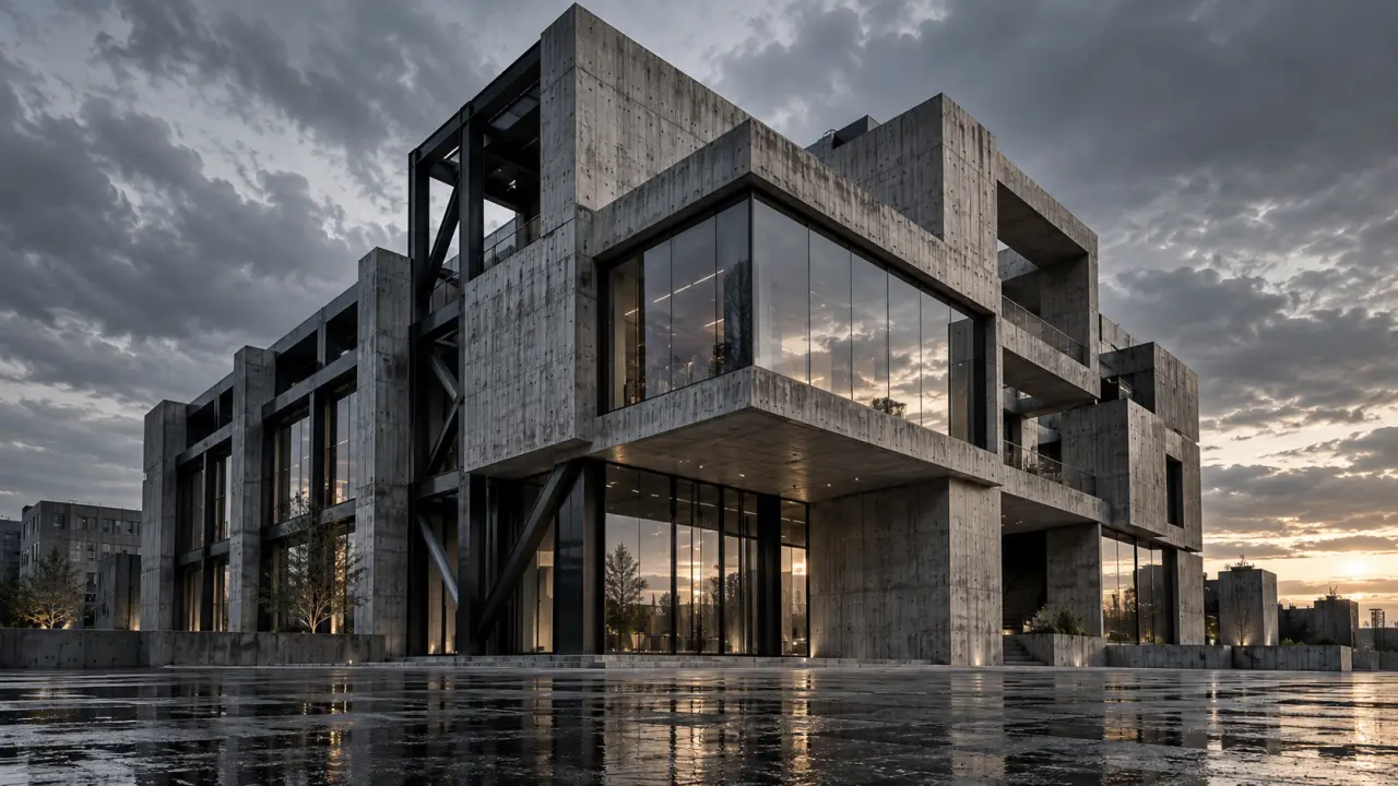 Façade en béton brut d'un projet de réhabilitation néo-brutaliste