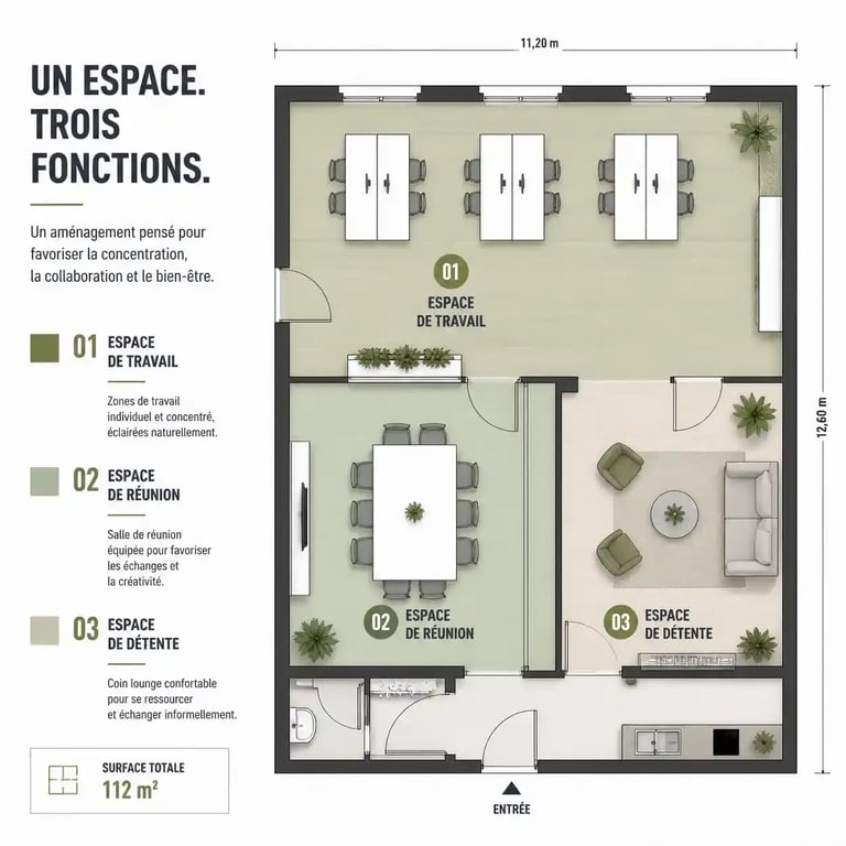 Plan d'aménagement pour architecture interieur bureau avec zones de travail optimisées