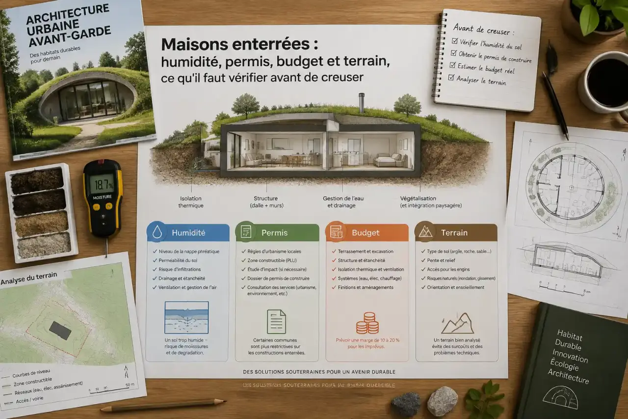 Maisons enterrées : humidité, permis, budget et terrain, ce qu'il faut vérifier avant de creuser