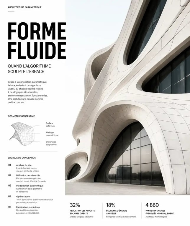 Bâtiment à l'architecture paramétrique avec une façade aux formes fluides et complexes