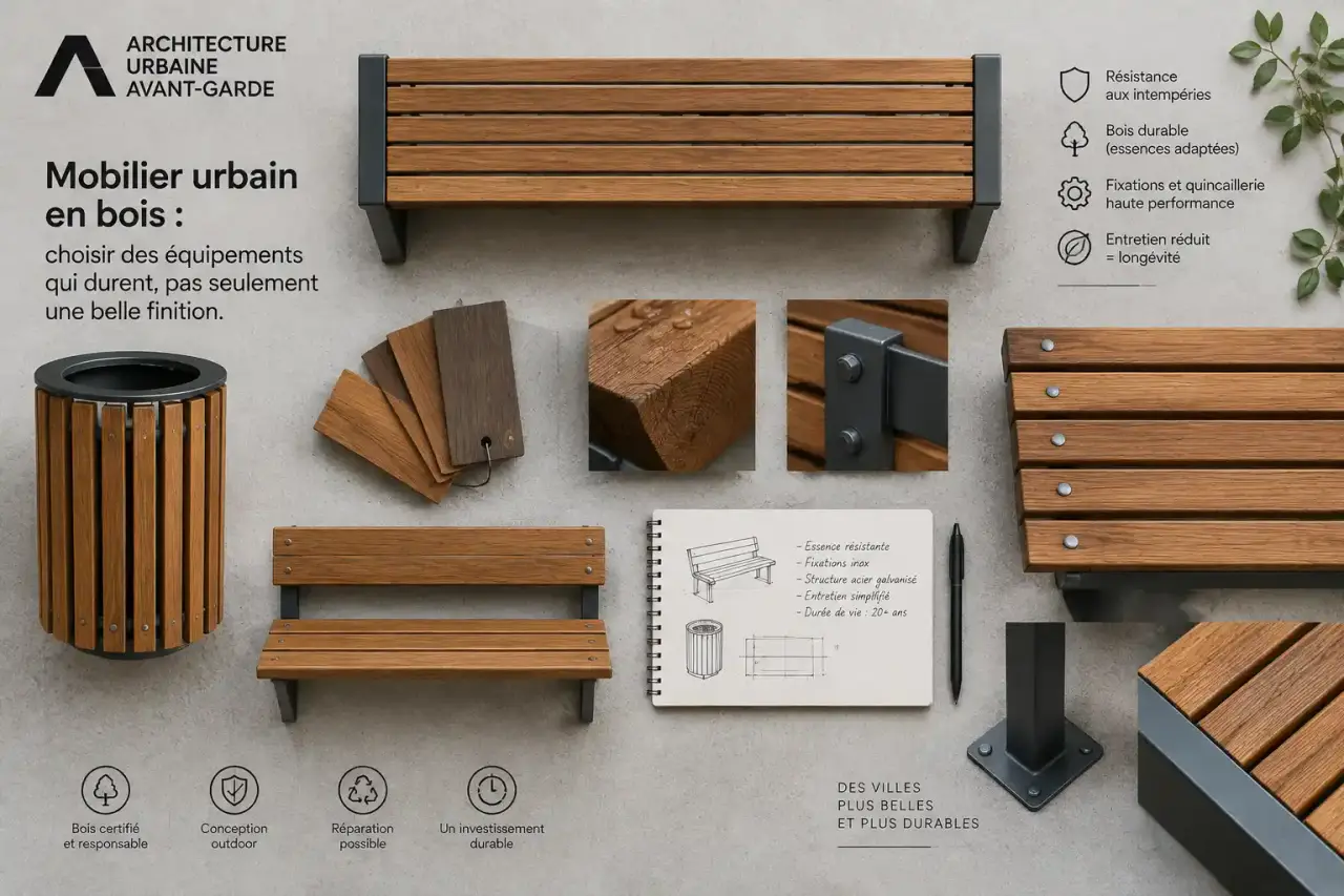 Mobilier urbain en bois : choisir des équipements qui durent, pas seulement une belle finition