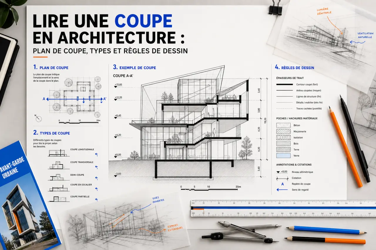 Lire une coupe en architecture : plan de coupe, types et règles de dessin