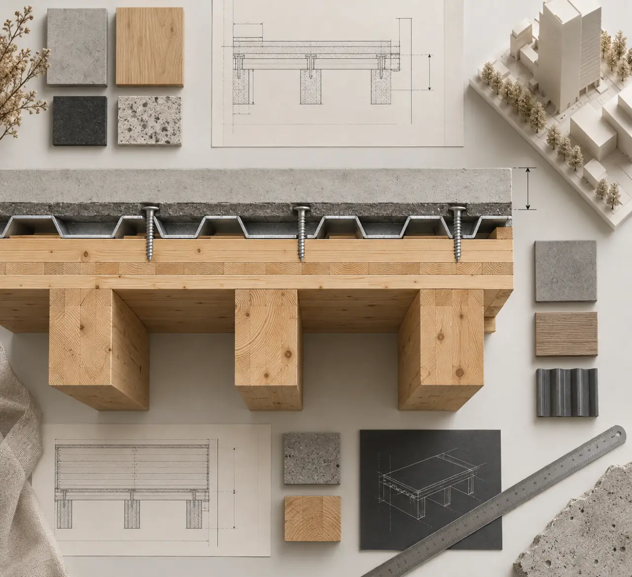 Plancher mixte bois-béton : 7 à 10 cm de dalle pour une liaison qui change tout