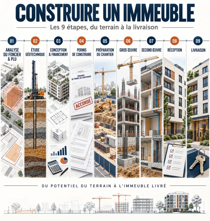 Étapes clés de la construction d’un immeuble, du terrain à la livraison