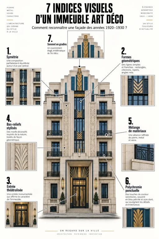 Infographie des 7 indices pour reconnaître un immeuble Art déco